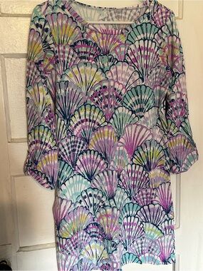 Seashell Print Shift Dress in Pastel Multi